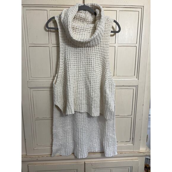 Free People size small off white skyscraper sweater hi-low hem - Picture 2 of 5